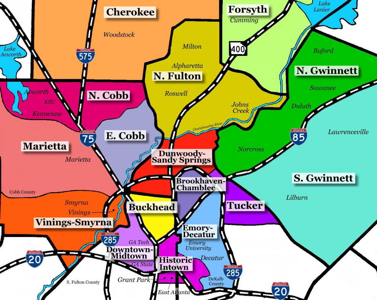 mapa d'Atlanta suburbis
